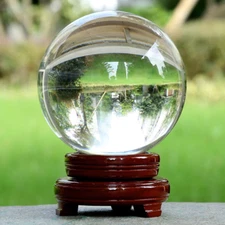 Crystal Ball w/Wood Stand Meditation Ball for Gazing Divination Photography Prop