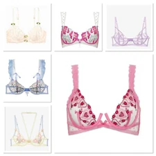 VS For Love and Lemons Louise Blue Floral Embroidery Underwire Bra