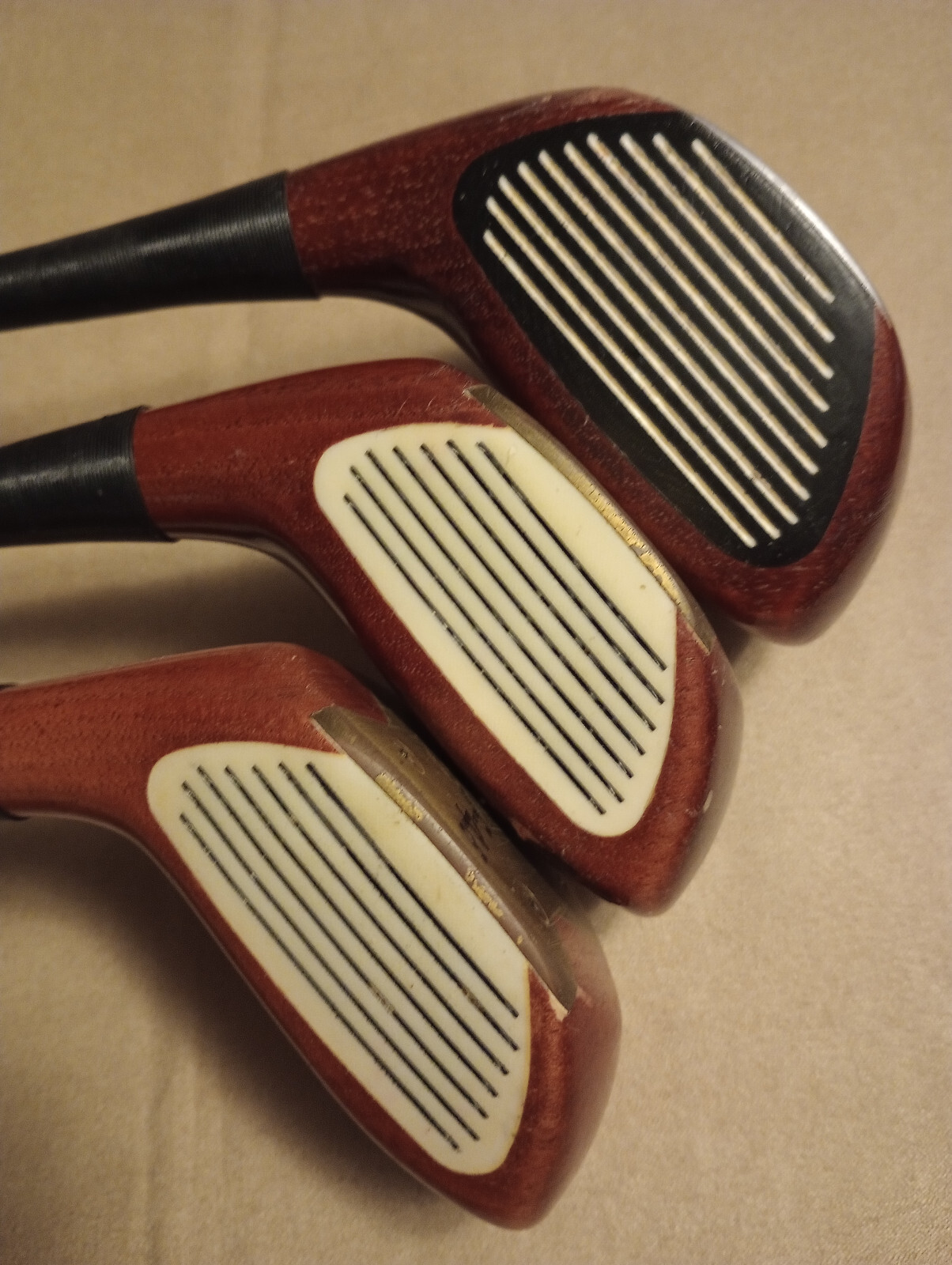 Set of 3 Wood Bros. Kool Cat Persimmon Golf Clubs F1, F3.5, F4.5
