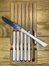 Vintage CATTARAUGUS CUTLERY Set of 6 Butter Dinner Knives Ivory Acrylic Handles