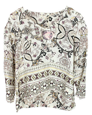 ODD MOLLY Odyssey Blouse Women's XS Patterned Raglan Sleeve Longer Back V-Neck
