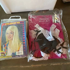 Adult Women Blonde Ladies Dress  Up Wig  & - French  Maid Kit - Halloween Or Fun