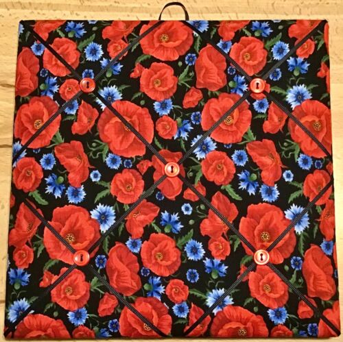 French Bulletin Board Photo Memo Black Floral Red Poppies Print 10 x 10 inches - Afbeelding 1 van 3