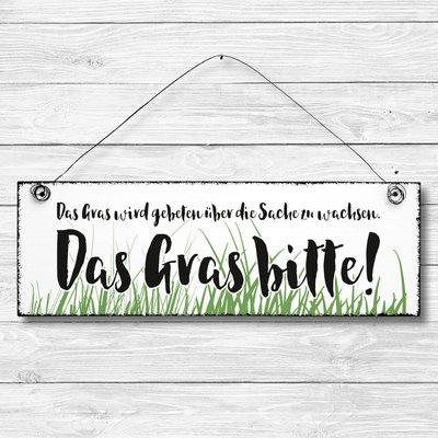 Deko Tür Wand Schild Holz Shabby DAS GRAS BITTE Vintage Geschenk Landhaus Retro