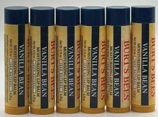 6PK Burts Bees Moisturizing Lip Balm ~ VANILLA BEAN ~ 0.15 OZ EACH ~ NEW