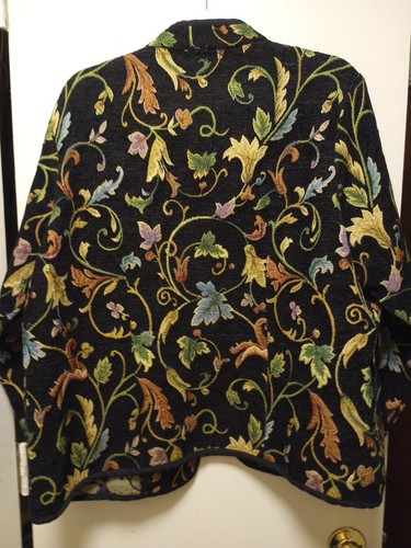 Serengeti Ladies 1X Brocade Jacket Black Background And Floral Decorating Pocket - Picture 13 of 17