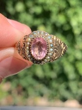 9ct gold pink topaz natural seed pearl ring Georgian 18th century