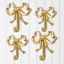 4 Coquette Gold Bow Knot Hooks Brass Wall Door Hanger Towel Coat Decor L S
