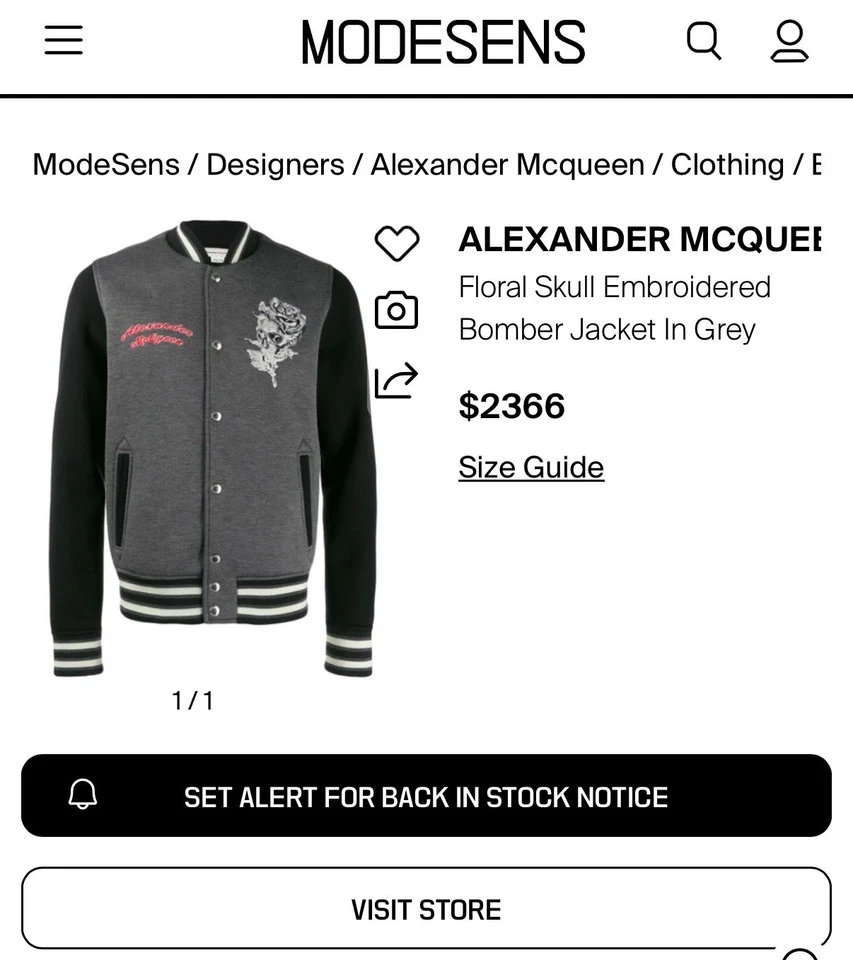Chaqueta Bomber Alexander McQueen Floral Calavera Bordada En Gris TALLA M 175 Foto 2 de 4