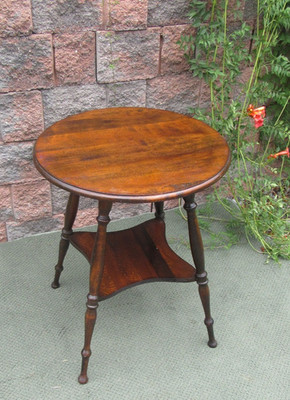 Vintage Round Antique Victorian Tambor Parlor Entry Accent Table