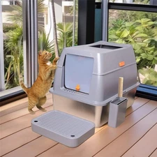 Large Stainless Steel Cat Litter Box with Lid Toilet Enclosed or Semi Leak-Proof