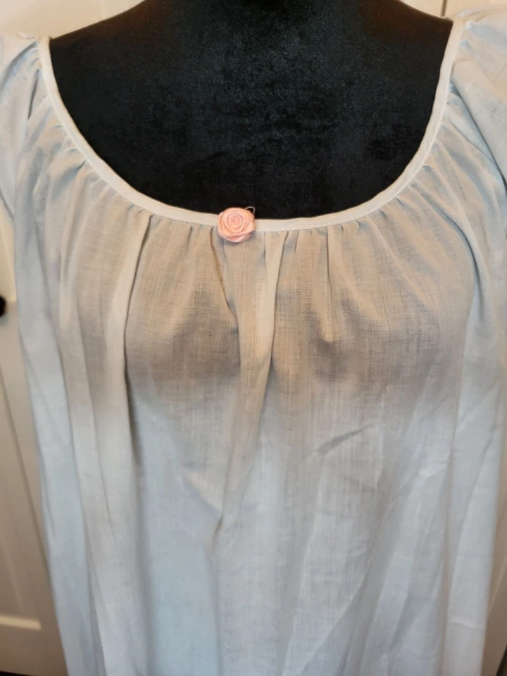 Vintage 80s/90s Sears Cachet Baby Blue Cotton Nightgown L Cottage Fairy Coquette - Image 3 of 4