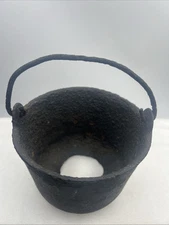 Antique Cast Iron Cauldron Kettle Pot Smelting Rustic 4" Tall Big Hole In Bottom