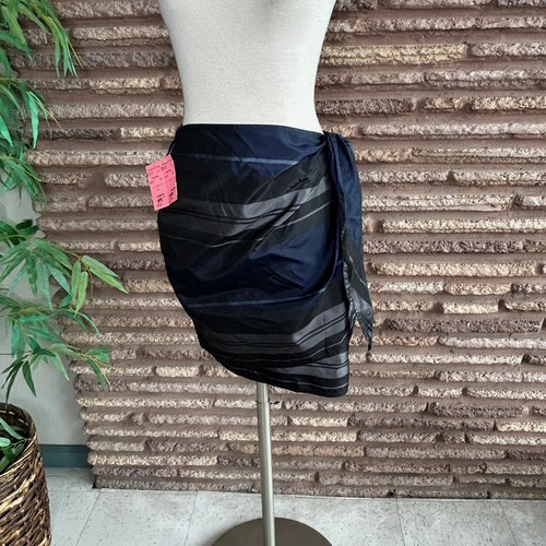 Krizia, MM by Krizia Wrap Skirt 100% Silk Vintage 90s Striped $98 NWT Size 6 Blue Black