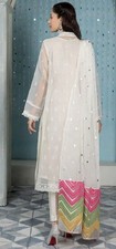Authentic Maria b White Organza Suit With Pink Green Dupatta Salwar Kameez Small