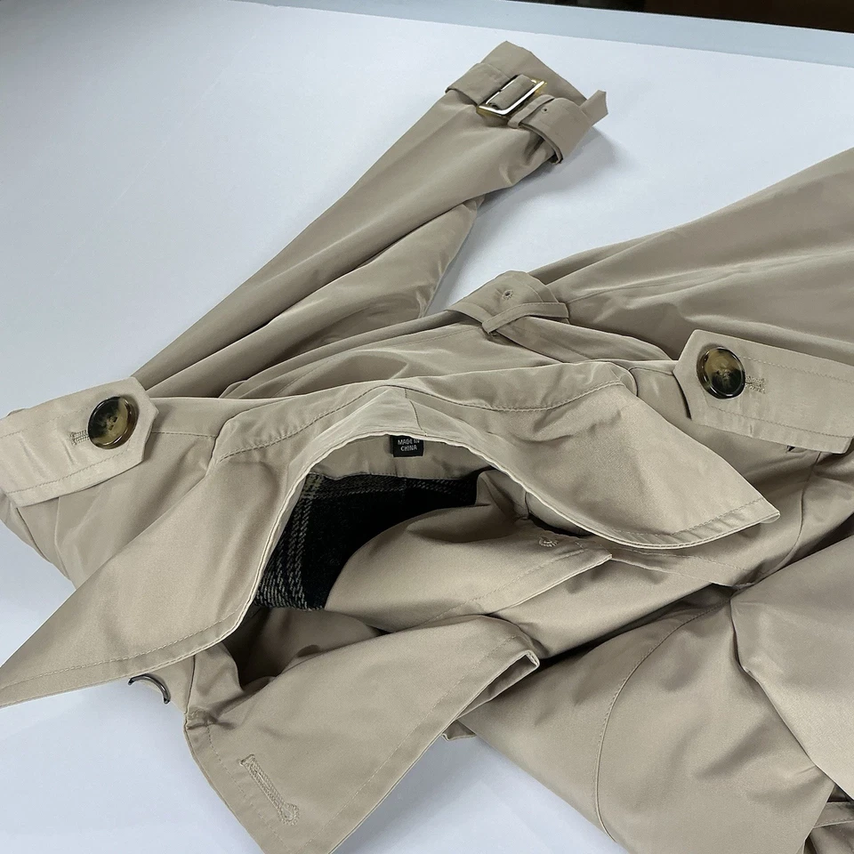 Gabardina para mujer London Fog doble botonadura con cinturón, forro, talla M, beige Foto 4 de 4