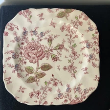 Johnson Brothers "Rose Chintz Pink" 7 5/8 Inch Square Salad Plate-Black Stamp