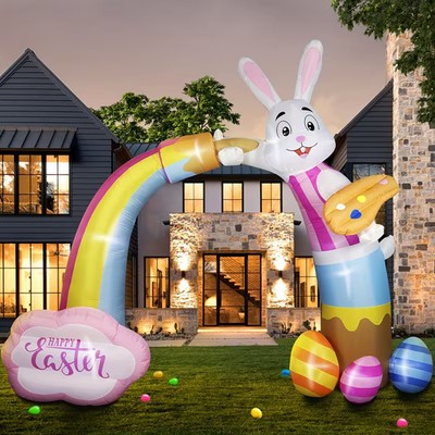 12FT Long Huge Easter Inflatable Bunny Archway Outdoor Decorations,Build-in