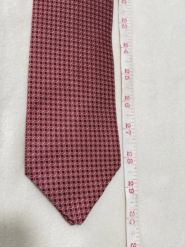 ATELIER F&B GENEVE. Corbata de seda geométrica roja para hombre. M en Francia. Ec Foto 3 de 4