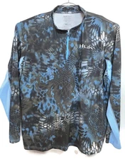 Huk Shirt Mens 2XL Blue Black Camo Long Sleeve 1/4 Zip Fishing Performance