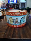 1950 J. Chein Lithographed Tin toy marching drum circus  9' diameter drumsticks