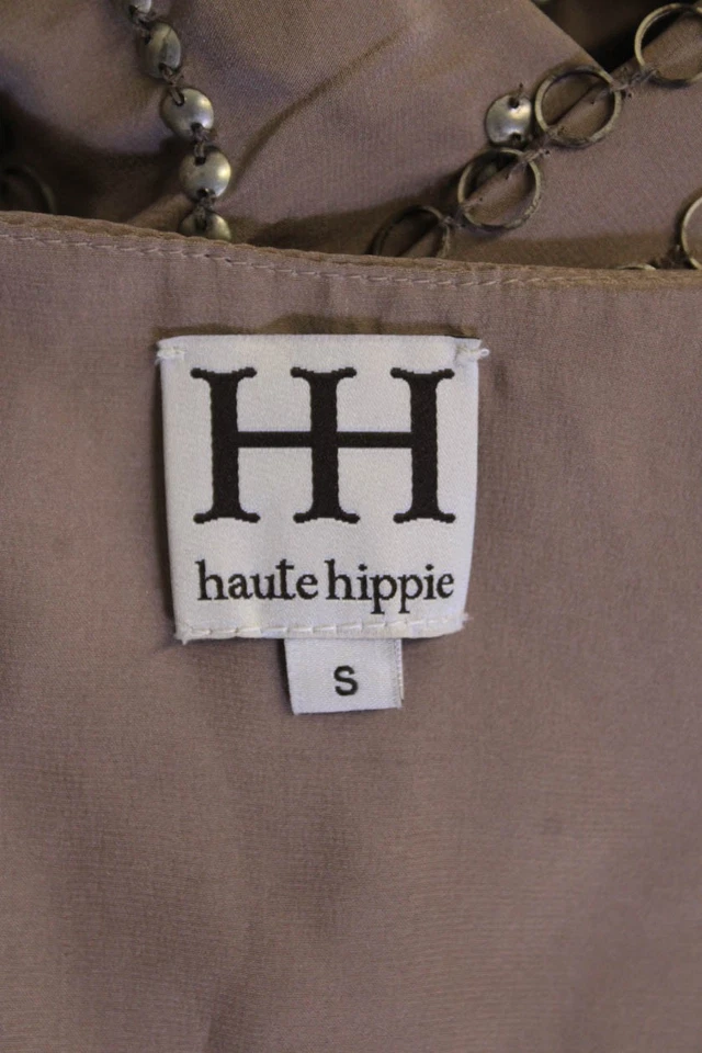 Haute Hippie Womens Silk Studded V Neck Short Sleeves Dress Brown Size Small - Image 4 of 4