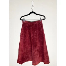 Vintage Echt Leder Women's A Line Midi Burgundy Suede Skirt Front Pockets 80s 6