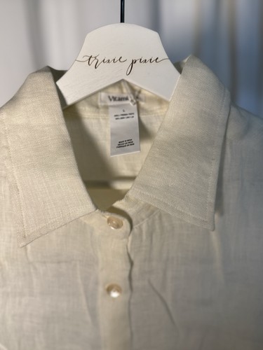 NWT Vitamin A Linen Large Relaxed Boyfriend Long Sleeve Cream Button Up Shirt - Picture 6 of 9