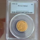 1909-D $5 Gold Indian Head Half Eagle PCGS MS63 Cert 18563861