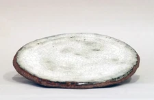 Japanese Bonsai stand ECHIZEN BUNZAN signed White Crack glazed TOBAN φ7" *1735 9