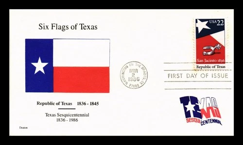 DR JIM STAMPS US REPUBLIC OF TEXAS SESQUICENTENNIAL FDC SCOTT 2204 COVER