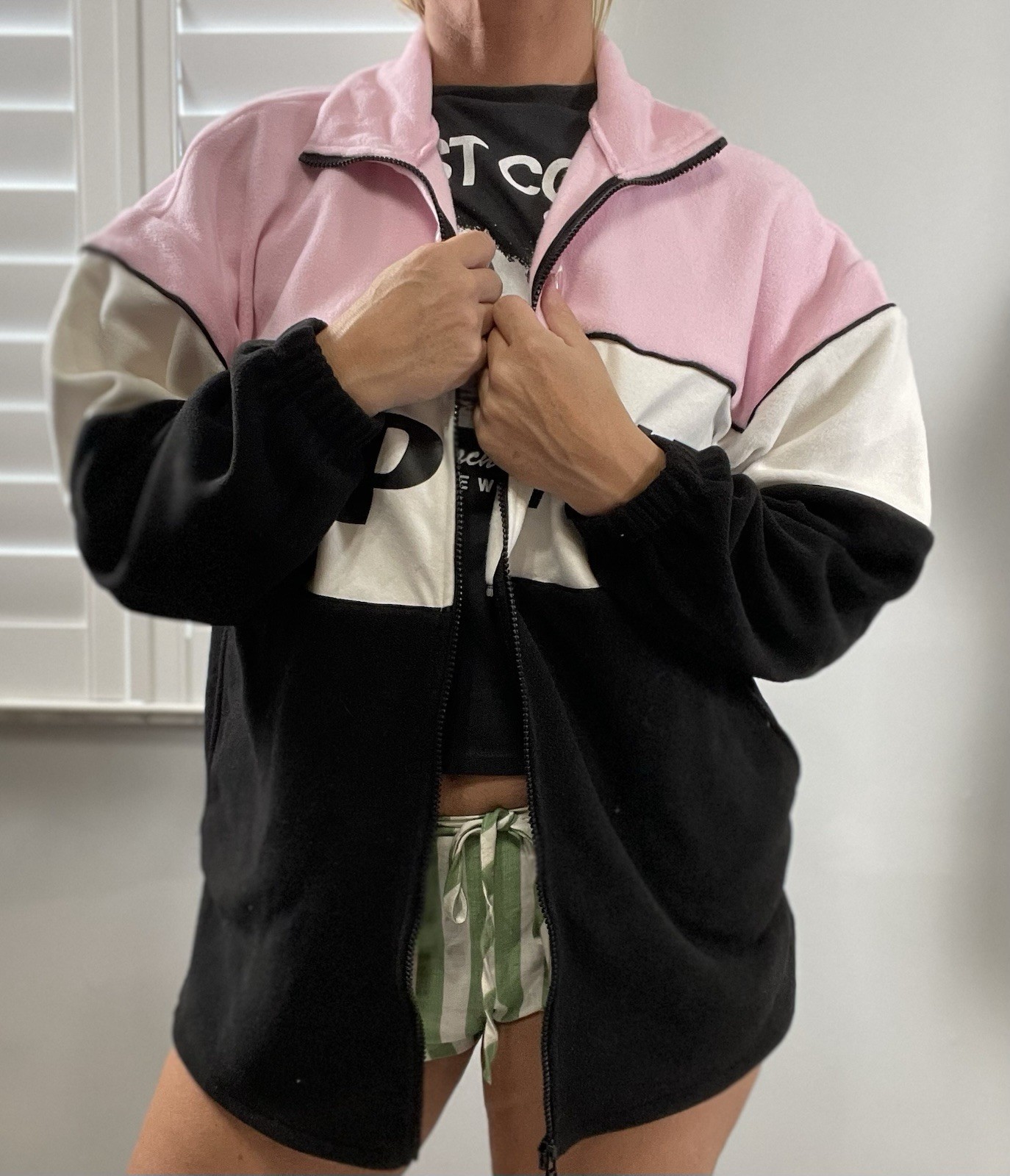 H&M Alpine Fleece Oversized Pink Black Full Zip Jacket XS SKI Snowboard Coat thumbnail 4