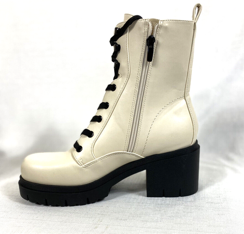 Nine West Combat Boots Platform Women's Size 9.5M Cream Black Lace Up Steam Punk - Picture 5 of 15