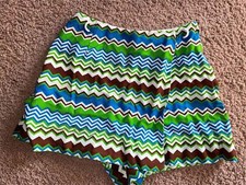 VTG 60S 70S WOMENS XS HIPPY DISCO RETRO GEOMETRIC ZIG ZAG SKIRT SKORT SHORTS