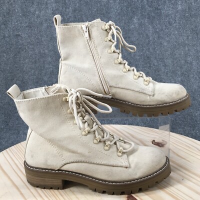 Universal Thread Boots Womens 9.5 Ankle Booties Heels Beige Fabric Lace Up