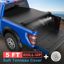 5ft Truck Tonneau Cover Roll Up Bed For 2017-2026 Honda Ridgeline W Led Lamp