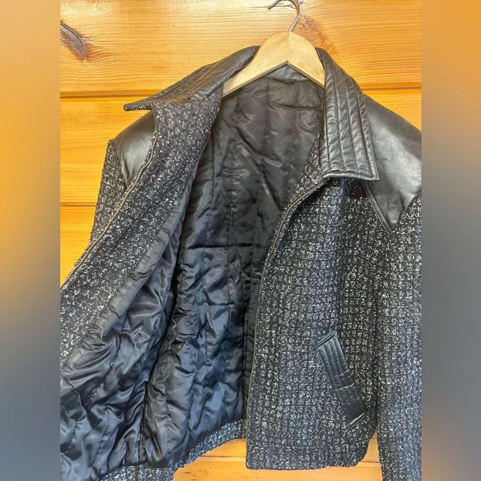 VTG FIDELITY OUTERWEAR Women's Leather Wool Bomber Full Zip Jacket Large - Image 4 of 4