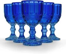 Elle Decor Set of 6 Wine Glasses Blue Colored Glassware Set 8.4 oz