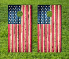 Painted Wood American Flag Cornhole Game Set Decal Distressed USA Wrap Board Bag