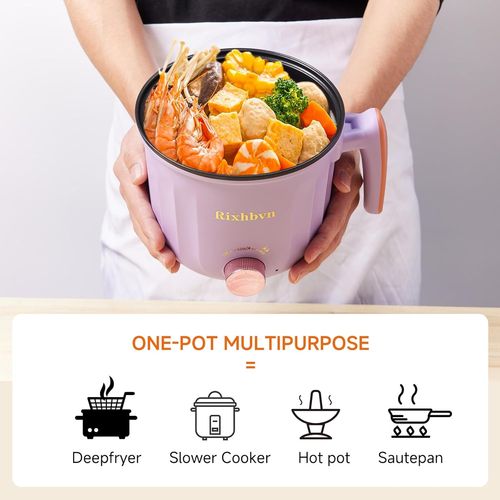 Hot Pot Electric with Steamer, Rapid Noodles Cooker,Non-Stick Electric Pot for R - Picture 4 of 12