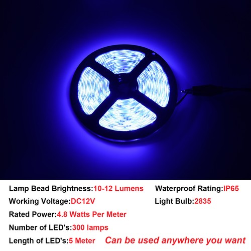 Tira de luz LED azul flexible 12V 16.4FT300SMD impermeable para coche camión barco - Imagen 3 de 16