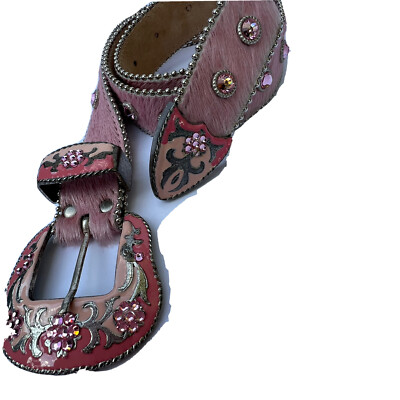 Cowgirl Vintage Leatherock Studded Crystal Belt Pink Calf 