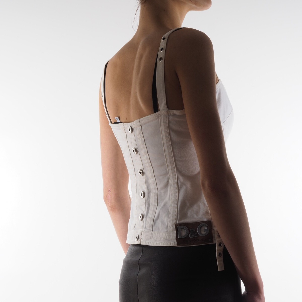 Dolce & Gabbana 90s Vintage Women's White Denim Corset Crop
