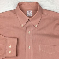 Brooks Brothers Dress Shirt Mens 16-2/3 Red Peach Micro-Check 346 Non Iron