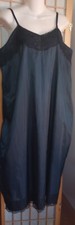 Vtg Black Navy Long Shimmer Nylon Full Slip or Nightgown 42 Lingerie Lace