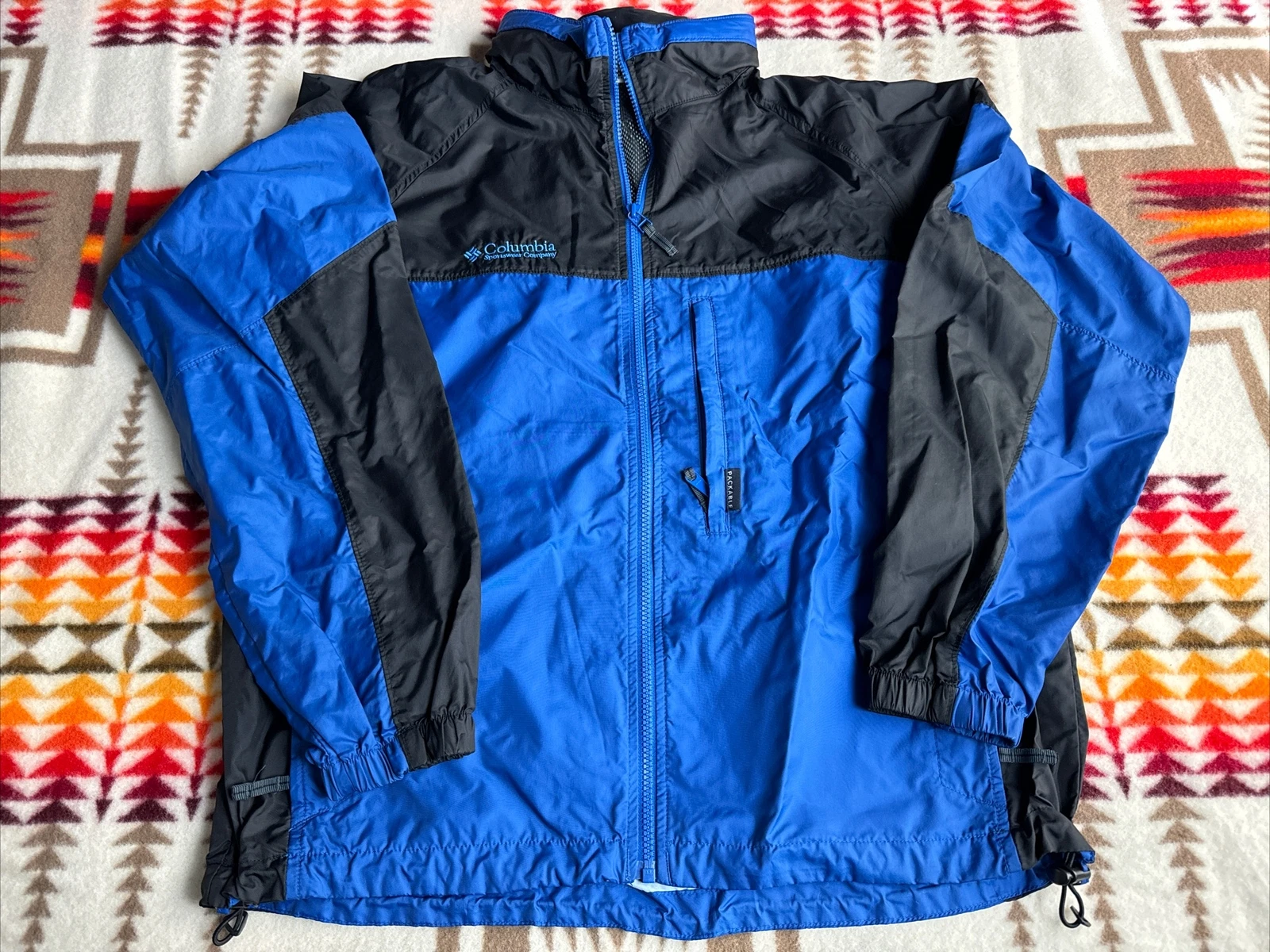 Columbia Sportswear Company Vintage Packable Windbreaker Jacket Mens Sz M Blue