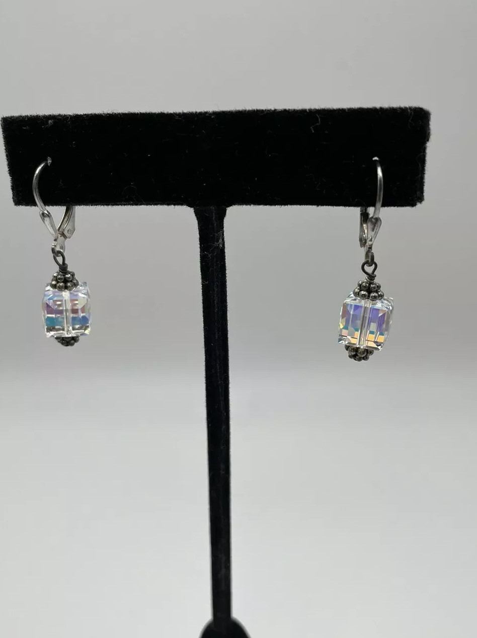 Sterling Silver AB Cube Swarovski Elements Crysta… - image 1