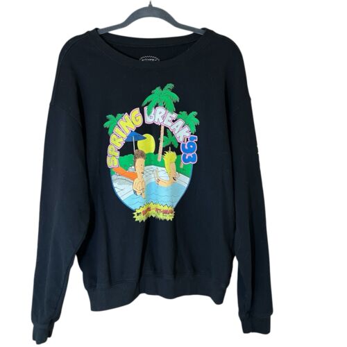 90’s MTV Beavis Butthead Spring Break 93 Retro Black Crew Neck Sweatshirt Sz XL - Picture 2 of 10