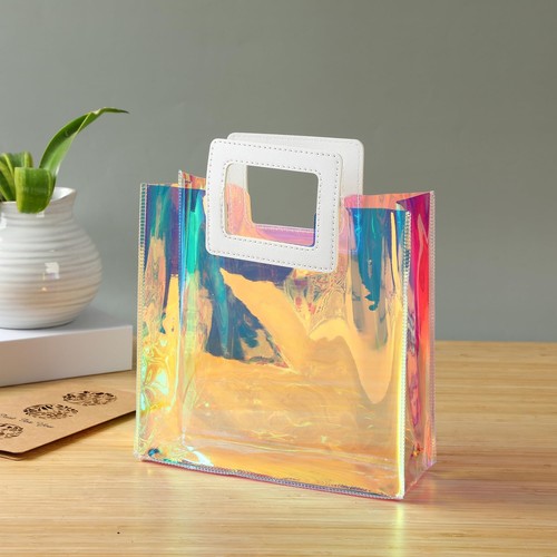 1 Pack 8x3.1x8" Rainbow Gift Bags White Leather Handles Waterproof Birthday - Picture 4 of 7
