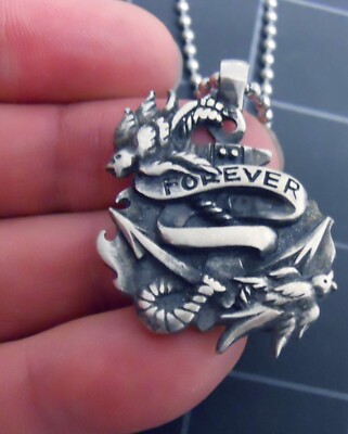 Rockabilly Necklace Ball Chain New Anchor Swallows Forever Vintage Sailor